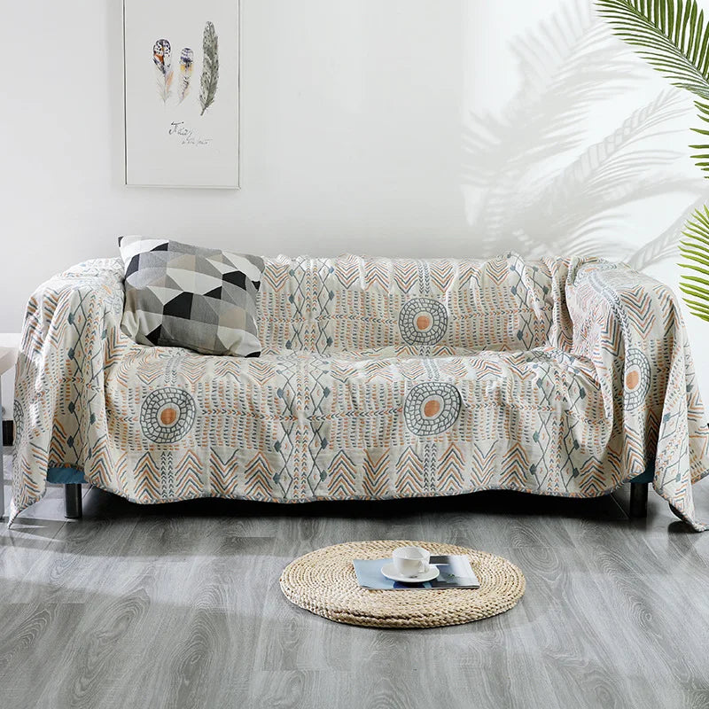 Boho Tribal Pattern Throw Blanket — Geometric Ethnic Sofa Throw