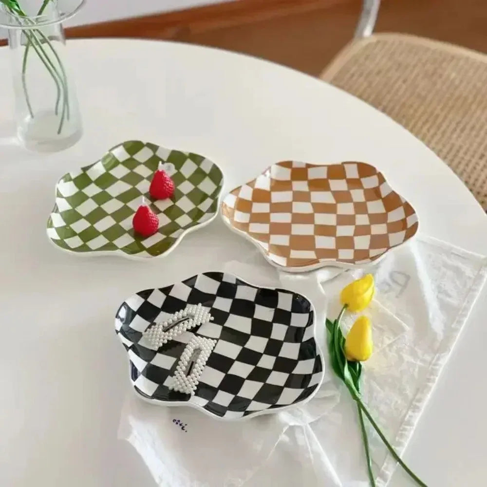 Retro Checkerboard Ceramic Tray
