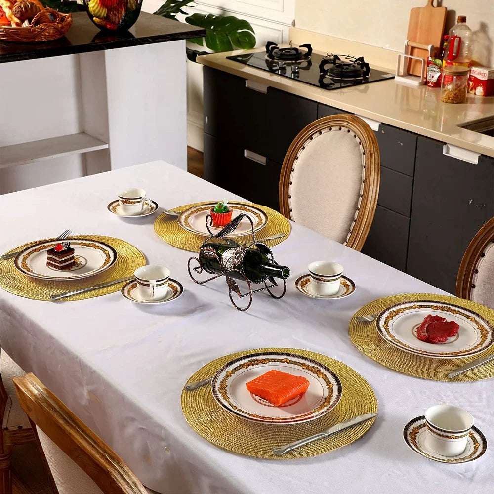 6 Round Braided Placemats + Coasters- Set of 6 — Detail view