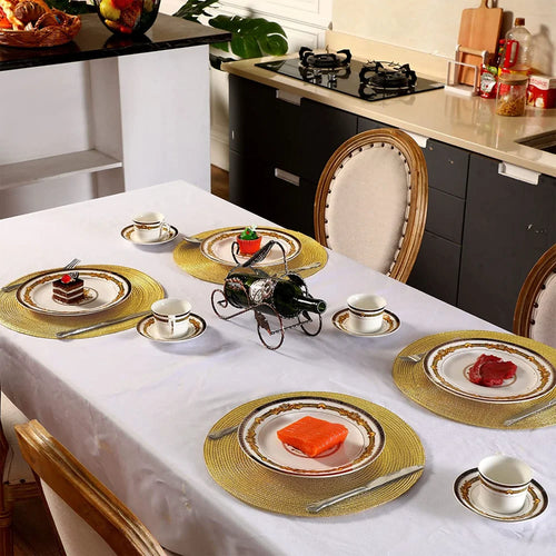 6 Round Braided Placemats + Coasters- Set of 6 — Detail view