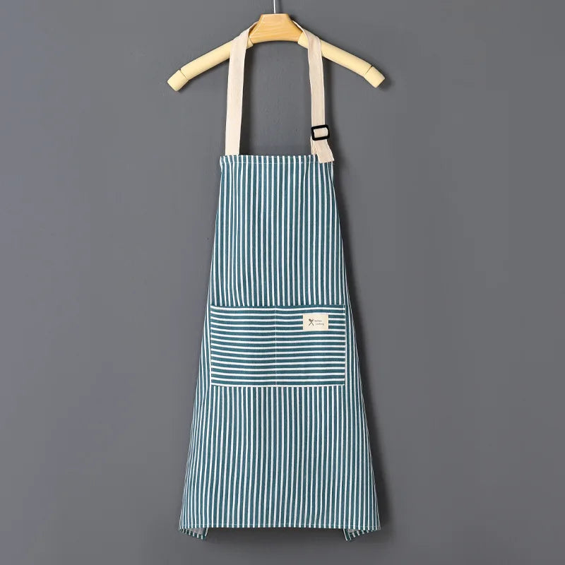 Linen Striped Kitchen Apron — Nordic Style — In use