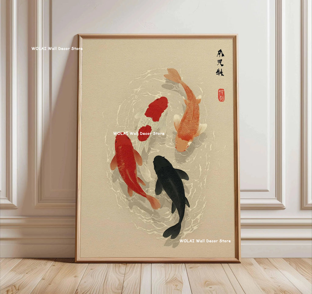 Zen Koi Fish Canvas Print — Japanese Wave Wall Art (Unframed)