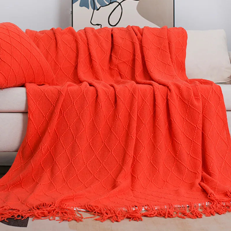 Nordic Knitted Throw Blanket with Tassels — Soft Cozy Home Decor