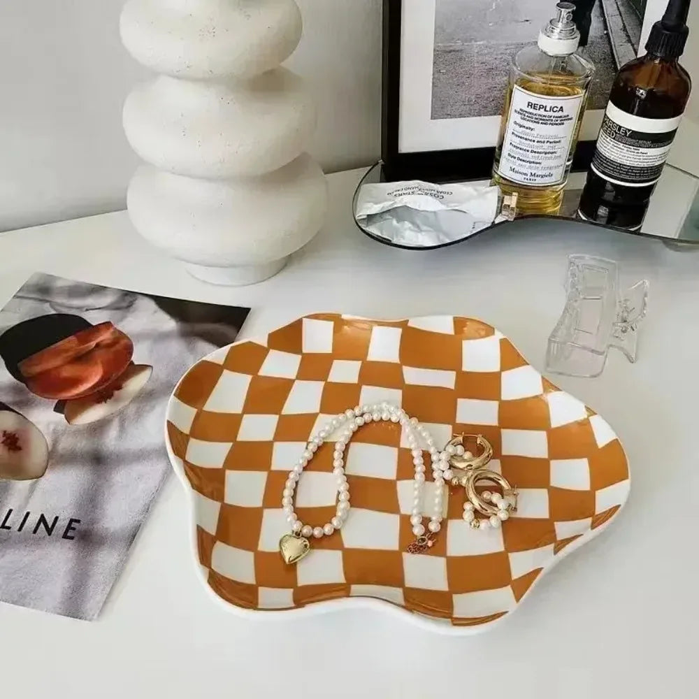 Retro Checkerboard Ceramic Tray