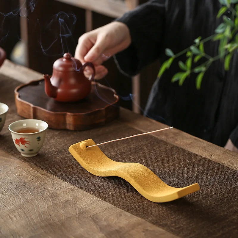 Rustic Textured Ceramic Incense Holder — Lying Stick Burner