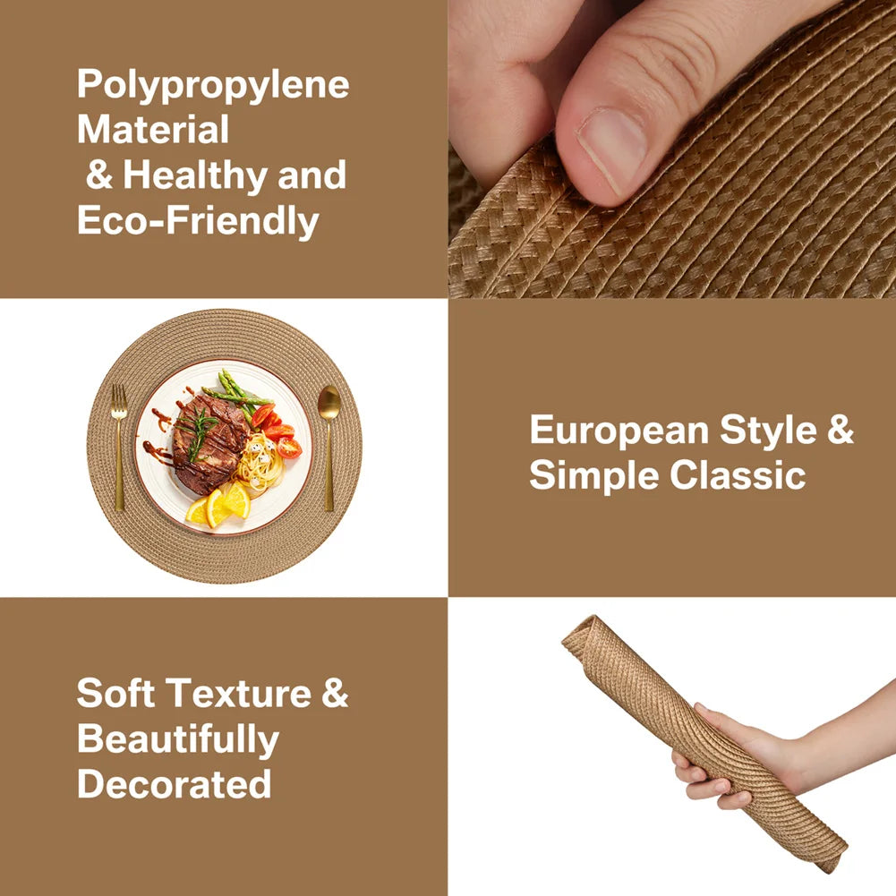 6 Round Braided Placemats + Coasters- Set of 6 — Close-up