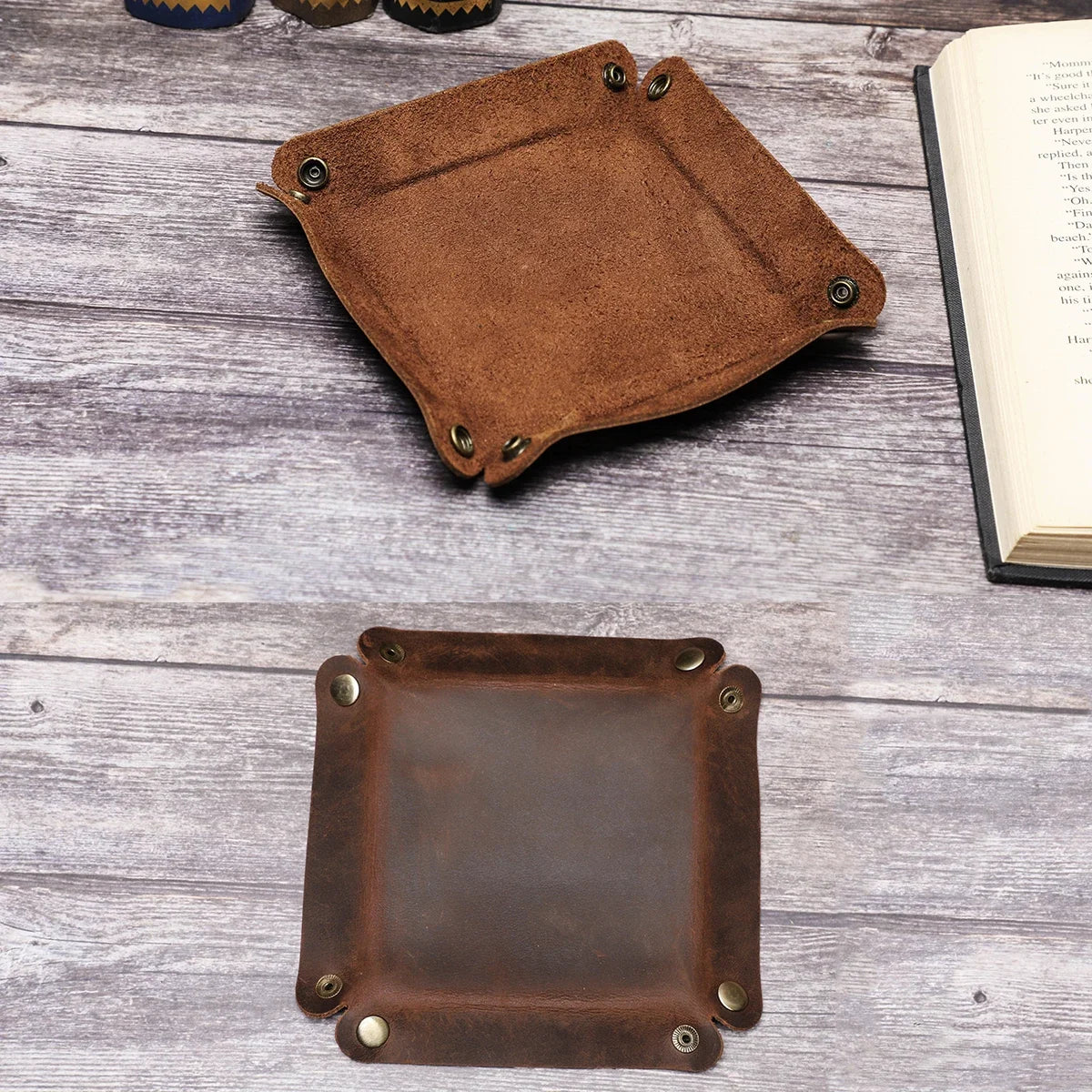 Leather Valet Snap Tray — Foldable Desk Organiser