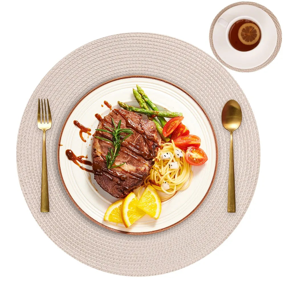 6 Round Braided Placemats + Coasters- Set of 6 — Alt angle