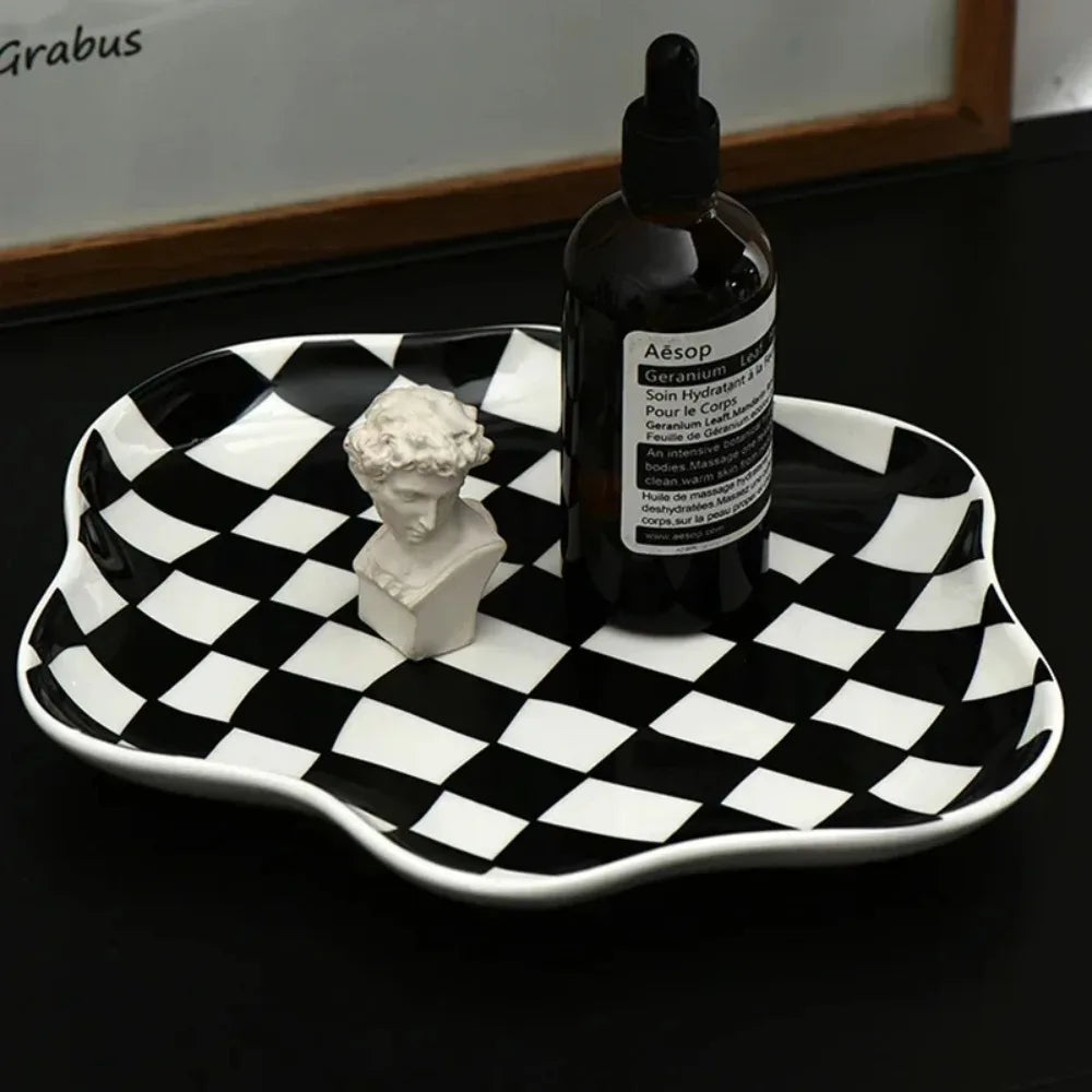 Retro Checkerboard Ceramic Tray