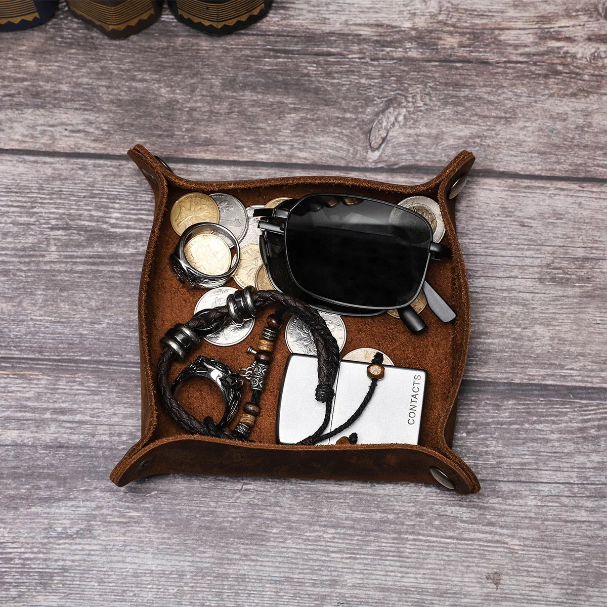 Leather Valet Snap Tray — Foldable Desk Organiser