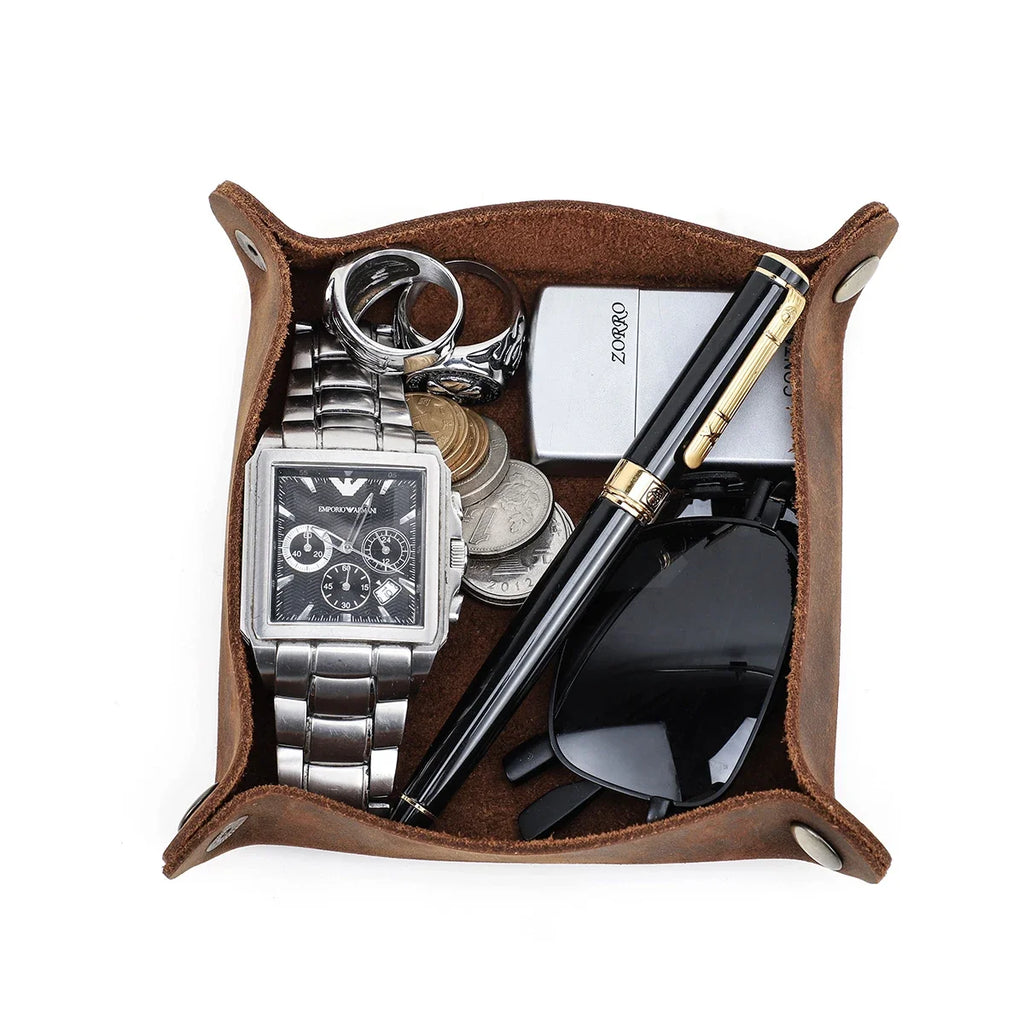 Leather Valet Snap Tray — Foldable Desk Organiser