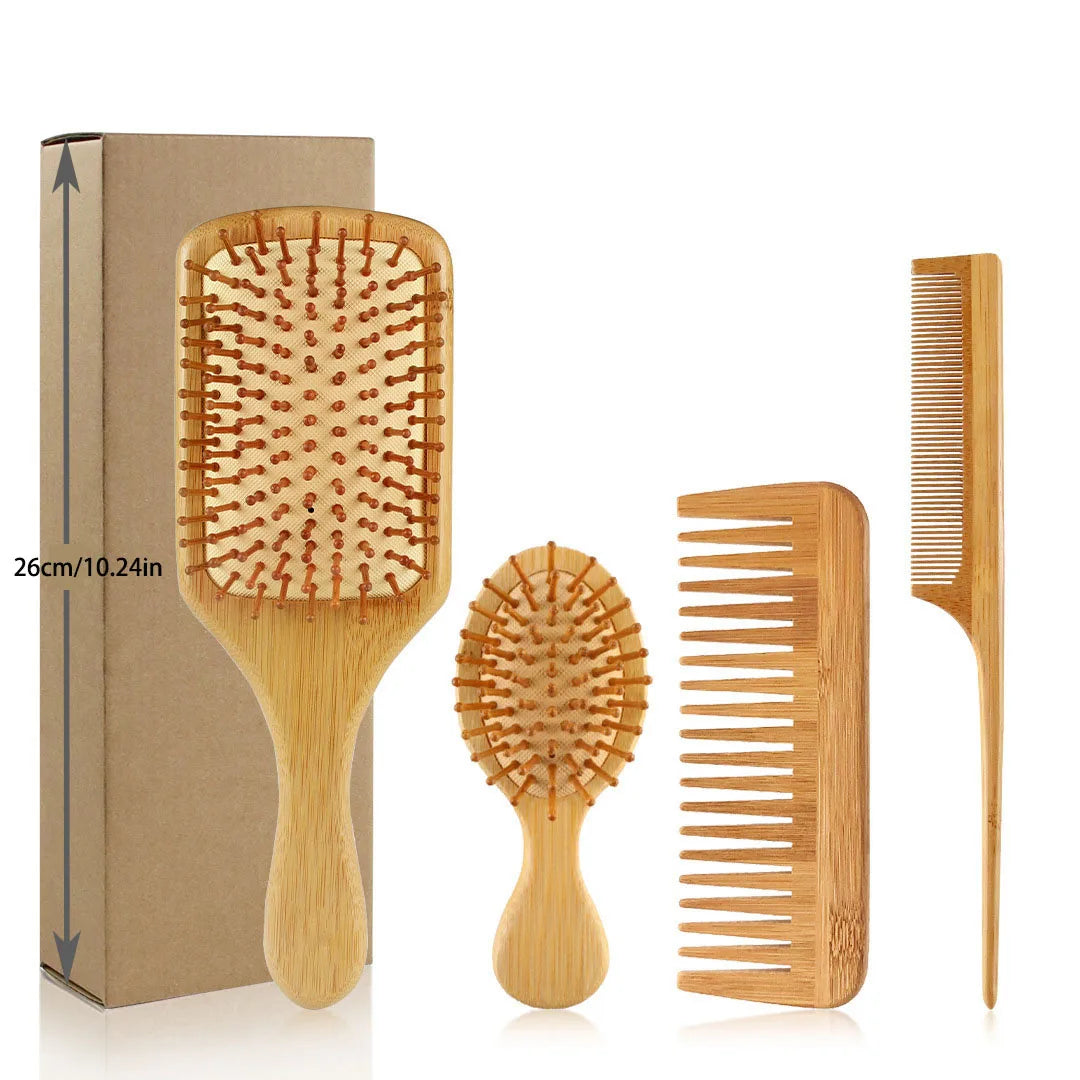 Bamboo Hair Brush & Comb Set — Pack contents