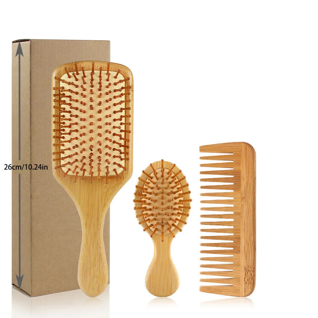 Bamboo Hair Brush & Comb Set — Close-up
