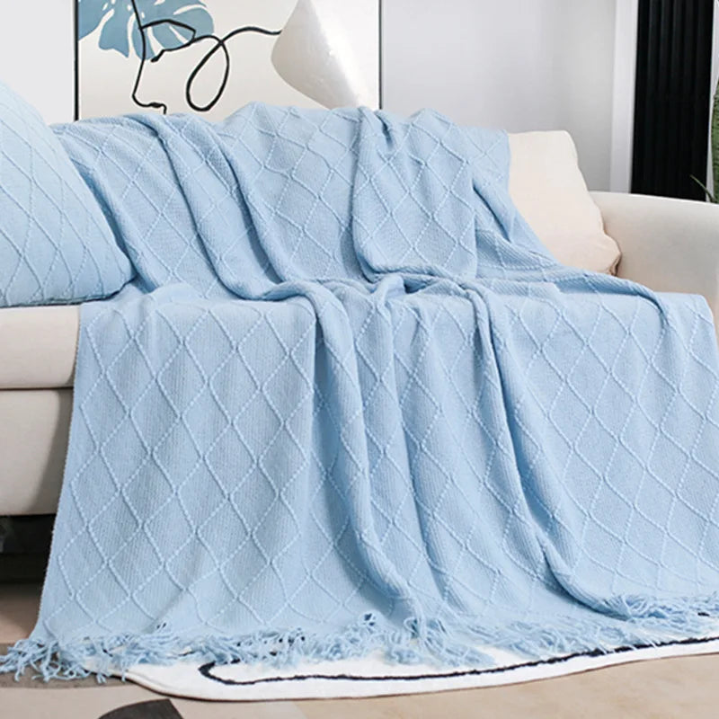 Nordic Knitted Throw Blanket with Tassels — Soft Cozy Home Decor