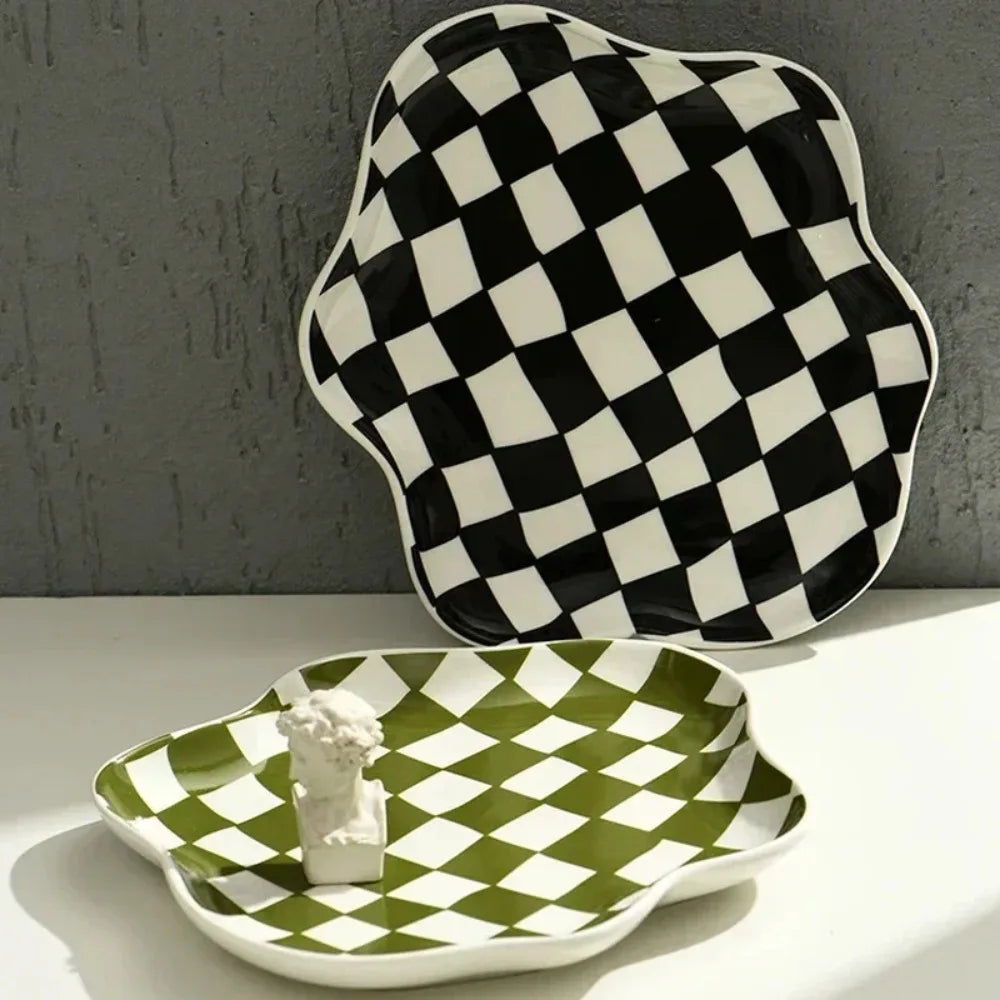 Retro Checkerboard Ceramic Tray