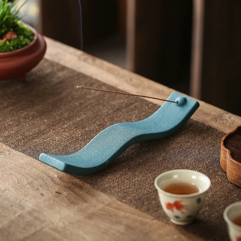 Rustic Textured Ceramic Incense Holder — Lying Stick Burner
