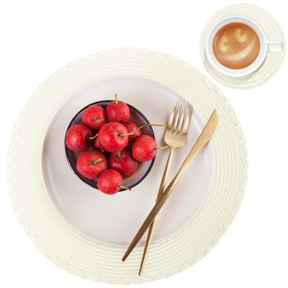 6 Round Braided Placemats + Coasters- Set of 6 — Texture detail
