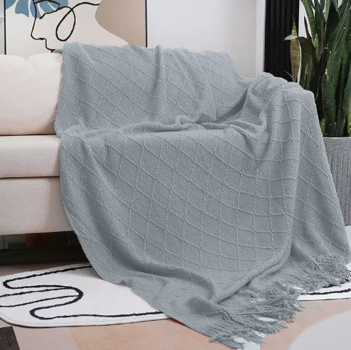 Nordic Knitted Throw Blanket with Tassels — Soft Cozy Home Decor