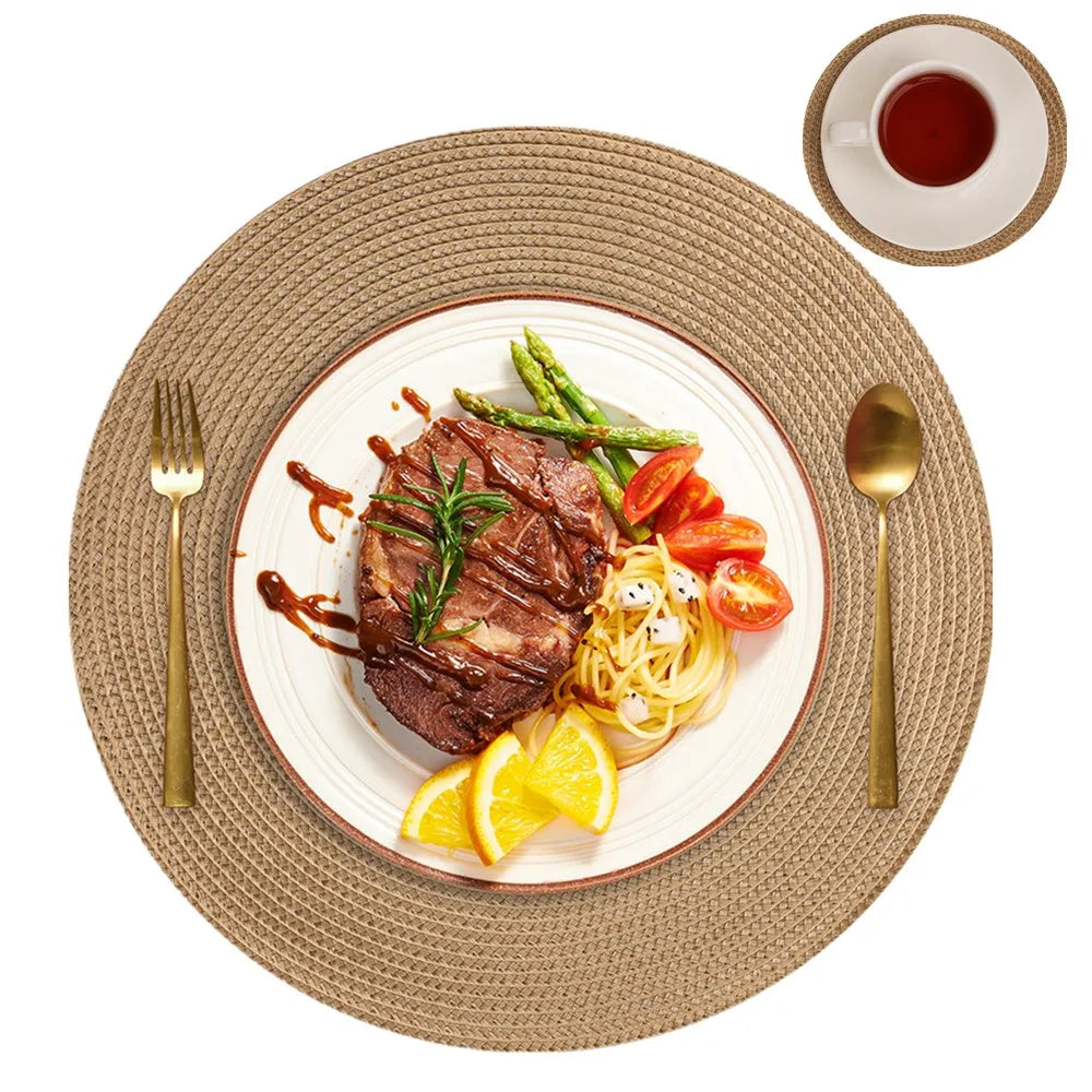 6 Round Braided Placemats + Coasters- Set of 6 — Feature detail