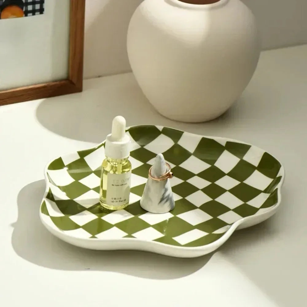 Retro Checkerboard Ceramic Tray