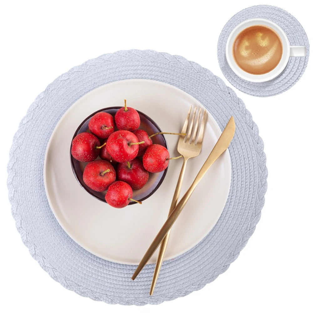 6 Round Braided Placemats + Coasters- Set of 6 — Product set