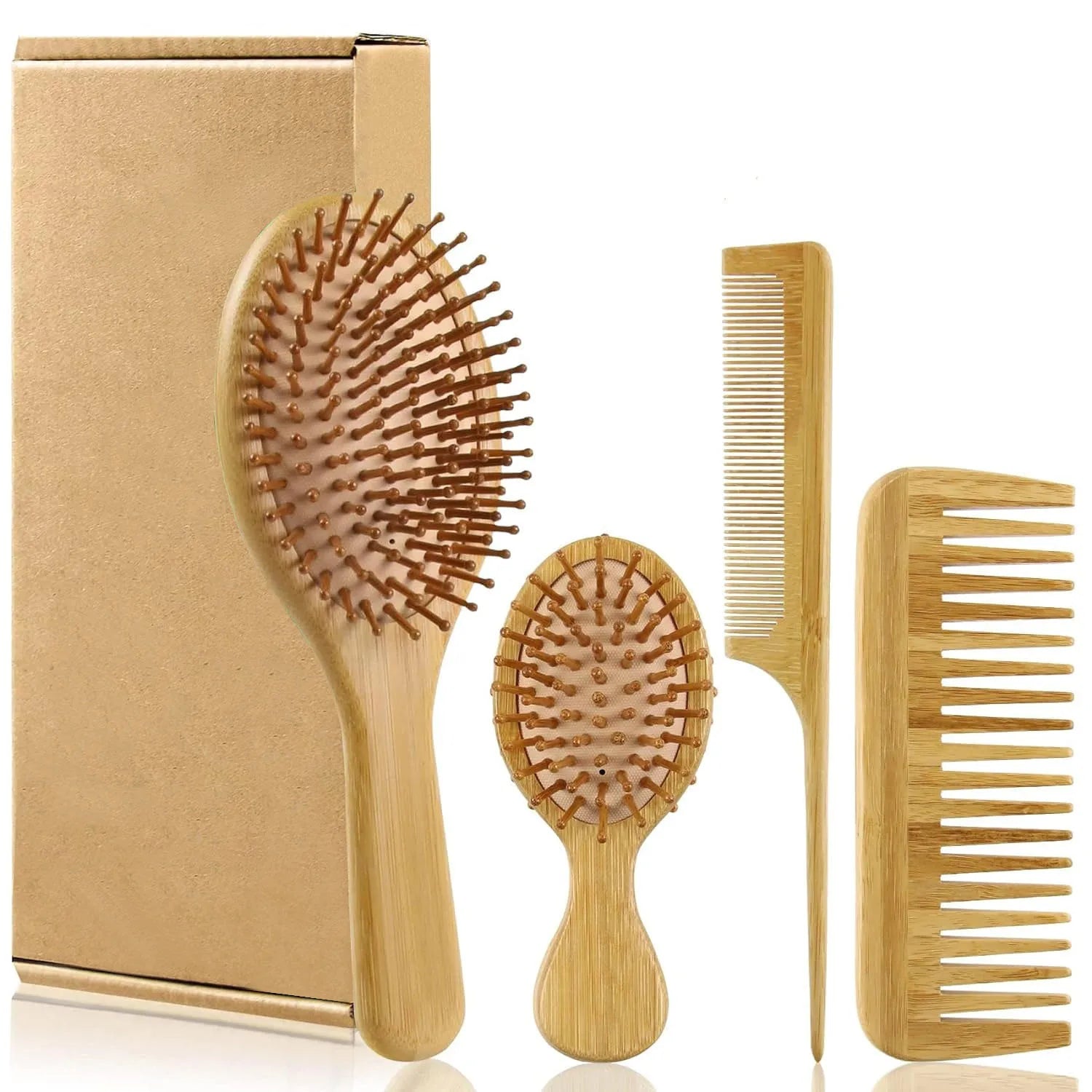 Bamboo Hair Brush & Comb Set — In use