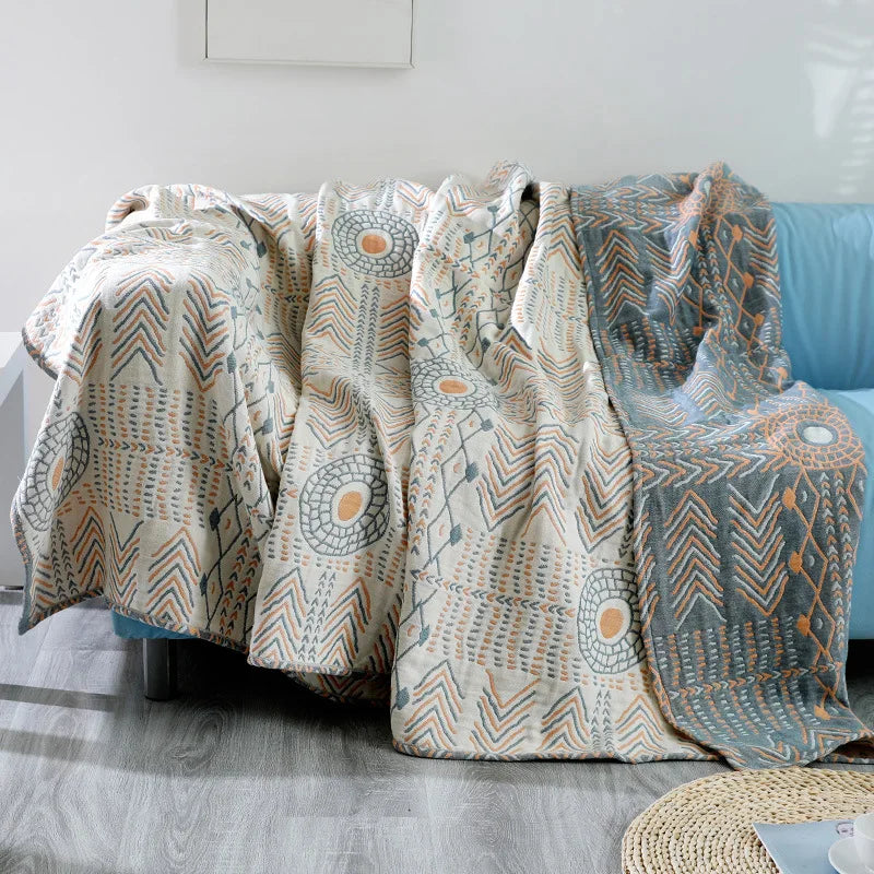 Boho Tribal Pattern Throw Blanket — Geometric Ethnic Sofa Throw