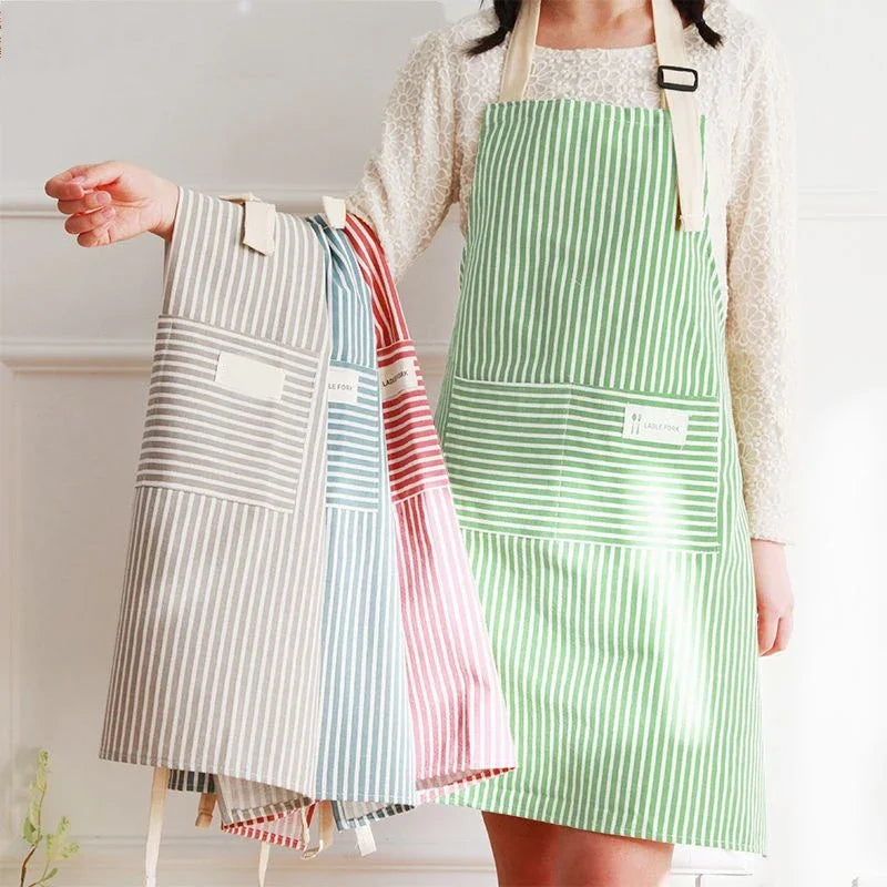 Linen Striped Kitchen Apron — Nordic Style — View 1