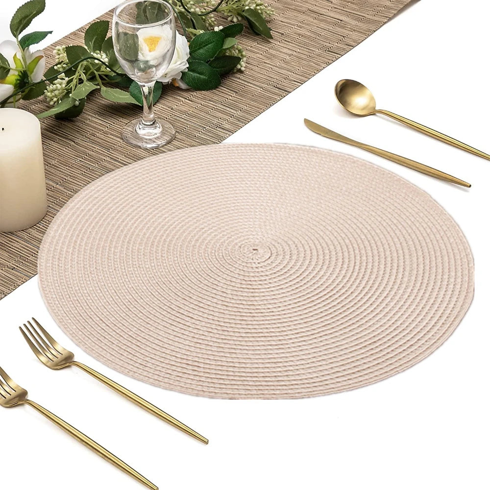 6 Round Braided Placemats + Coasters- Set of 6 — Lifestyle view