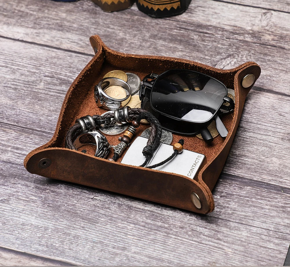 Leather Valet Snap Tray — Foldable Desk Organiser