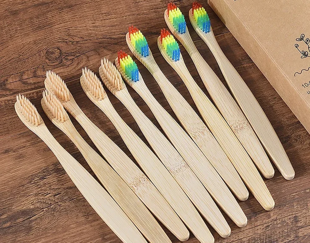 Natural Bamboo Toothbrush Set — 5-10 Pack — Flat lay