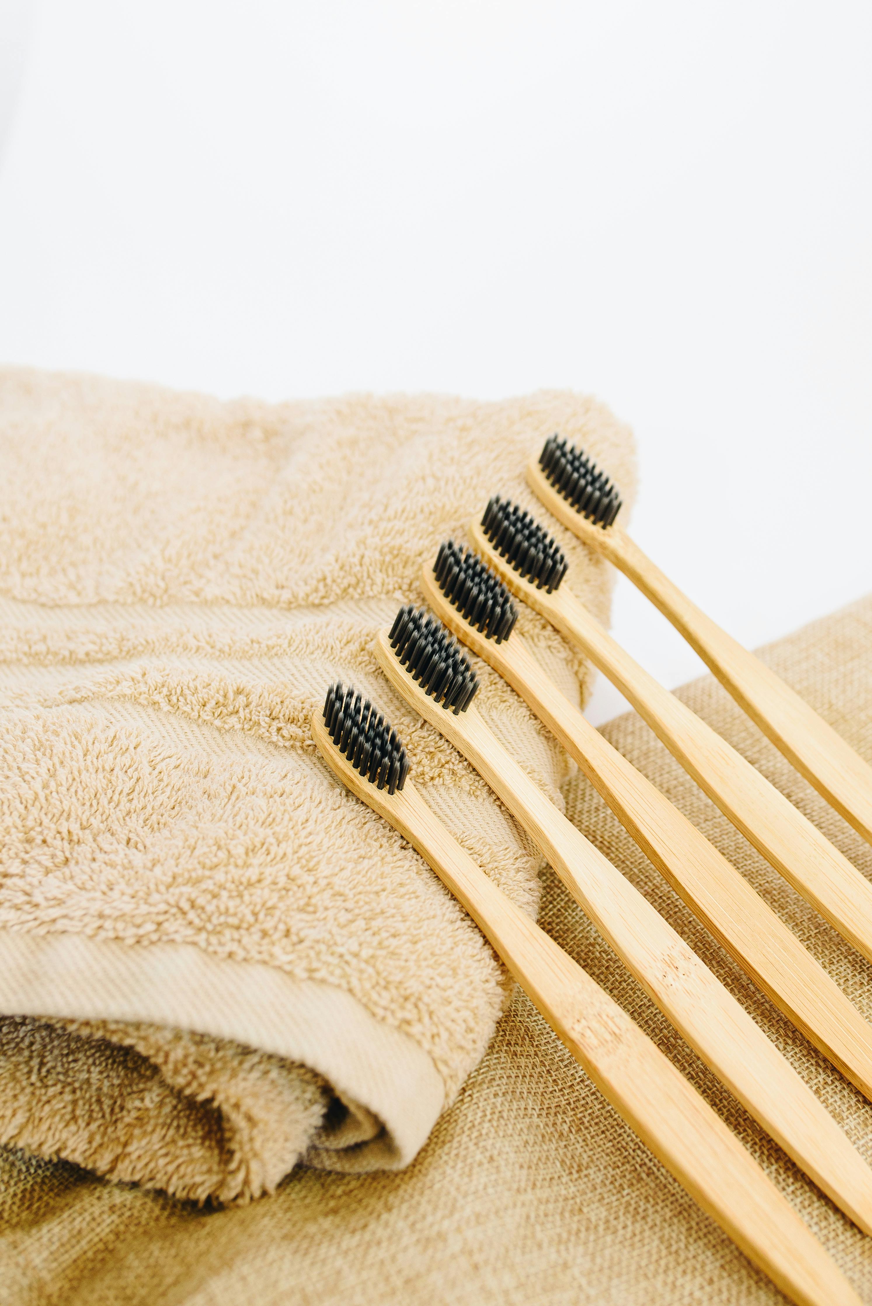 Natural Bamboo Toothbrush Set — 5-10 Pack — In use
