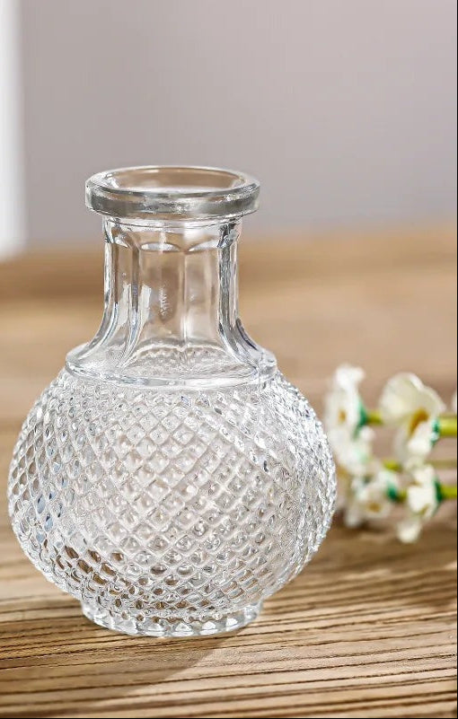 French Retro Embossed Glass Vase — Alt angle